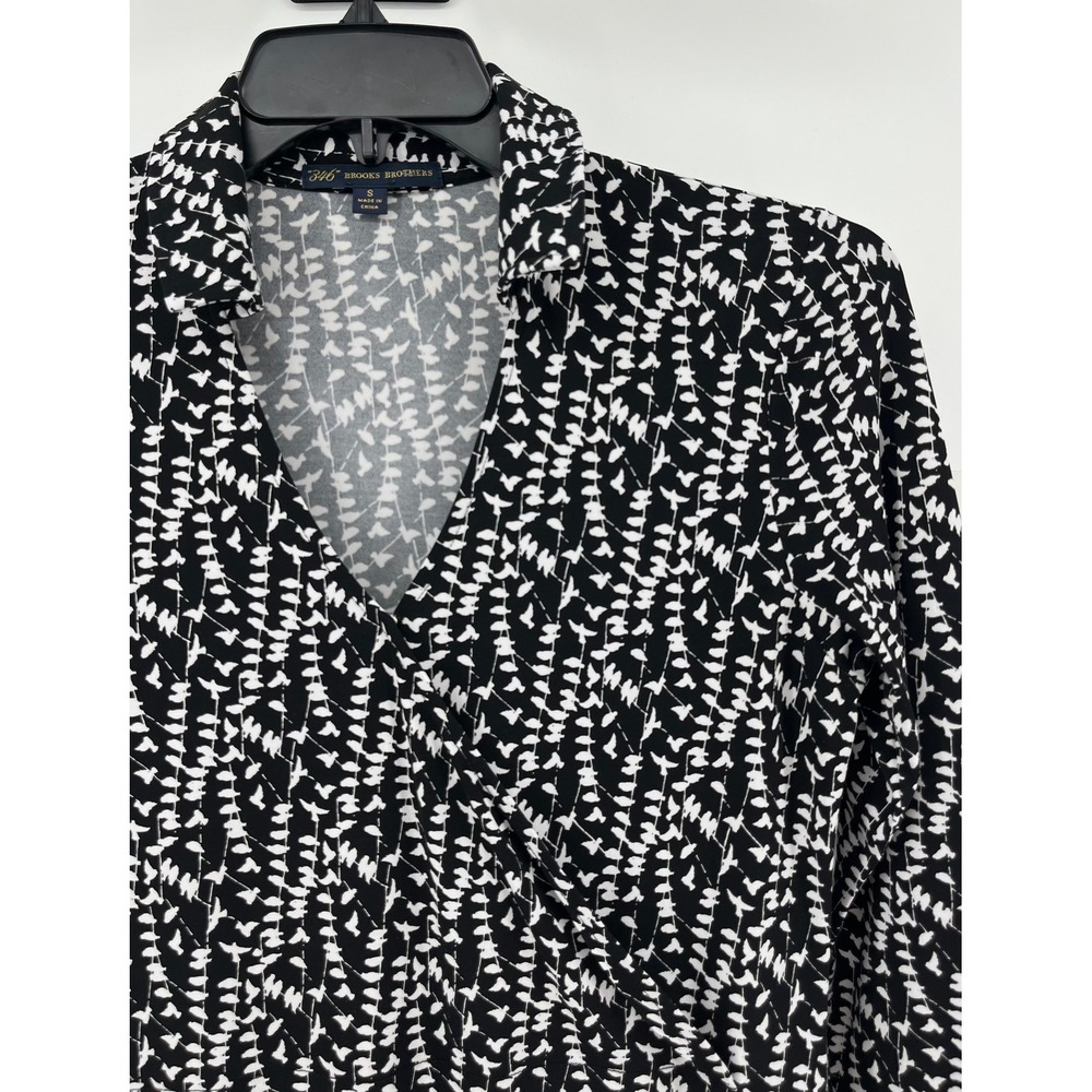 346 Brooks Brothers Womens Black White Bird Print V Neck Midi Dress‎ Sz S wrap